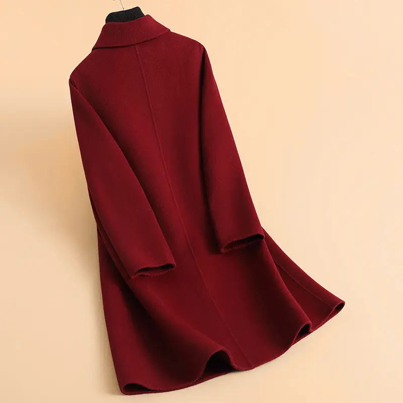 LANMREM 2025 Chic New Red Coat New Chinese Style Double-Sided Wool Coats Loose Clothing Autumn Winter Warm Woolen Jacket 25089