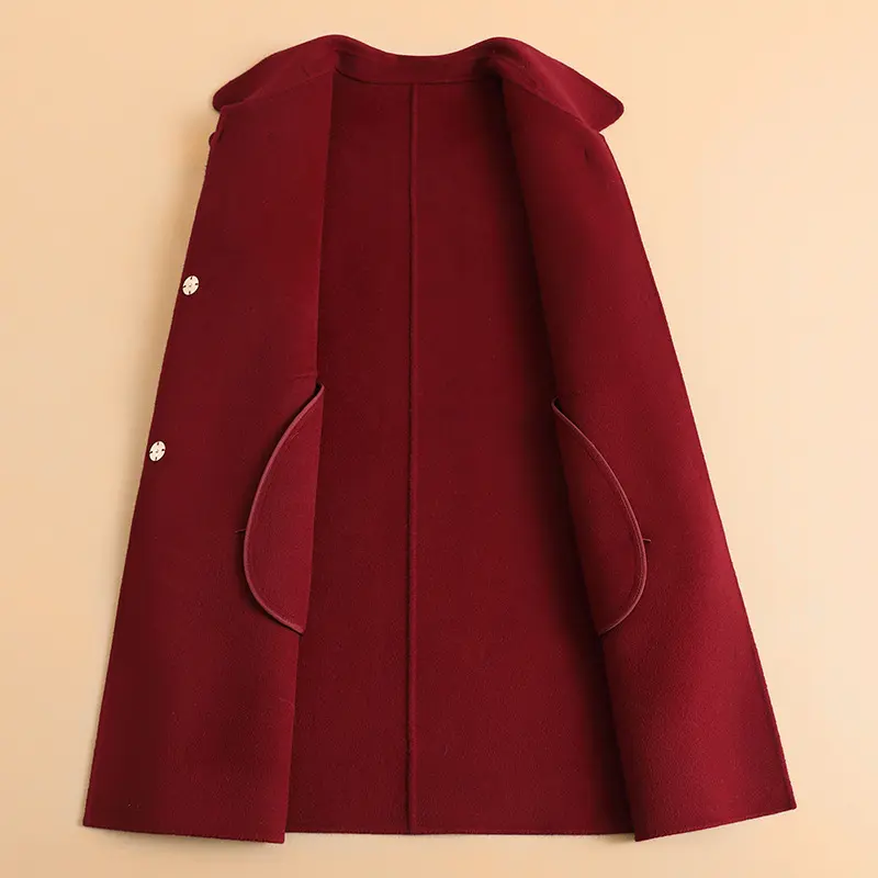LANMREM 2025 Chic New Red Coat New Chinese Style Double-Sided Wool Coats Loose Clothing Autumn Winter Warm Woolen Jacket 25089