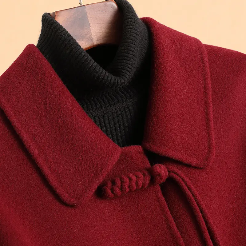 LANMREM 2025 Chic New Red Coat New Chinese Style Double-Sided Wool Coats Loose Clothing Autumn Winter Warm Woolen Jacket 25089
