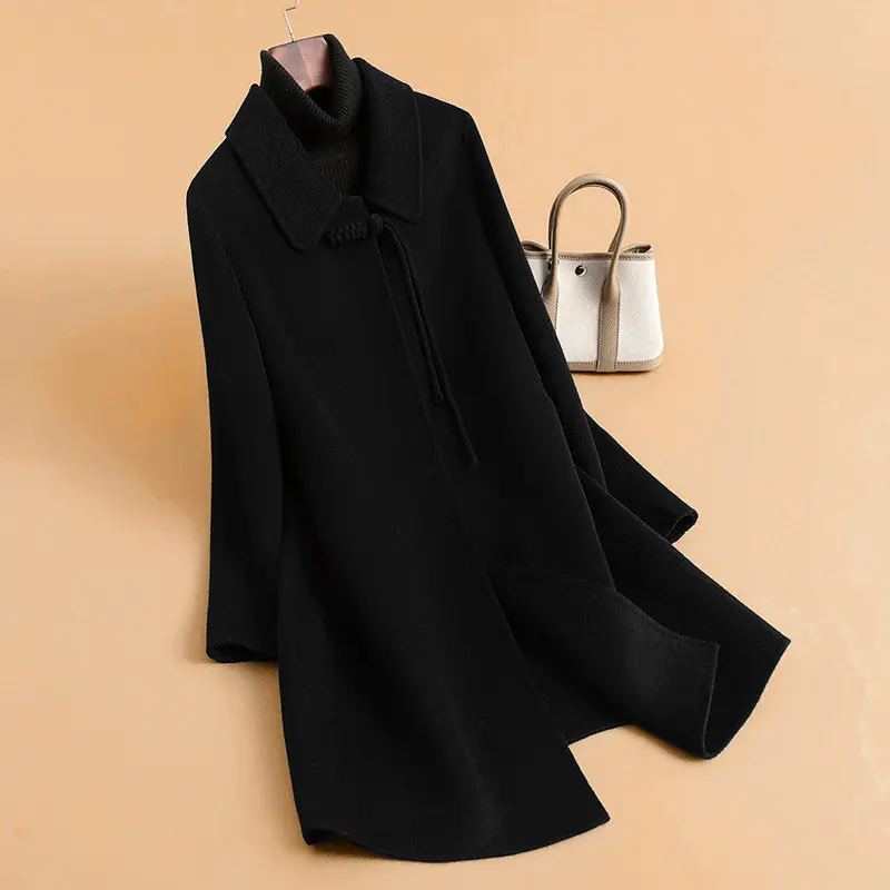 LANMREM 2025 Chic New Red Coat New Chinese Style Double-Sided Wool Coats Loose Clothing Autumn Winter Warm Woolen Jacket 25089