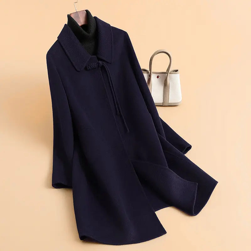 LANMREM 2025 Chic New Red Coat New Chinese Style Double-Sided Wool Coats Loose Clothing Autumn Winter Warm Woolen Jacket 25089