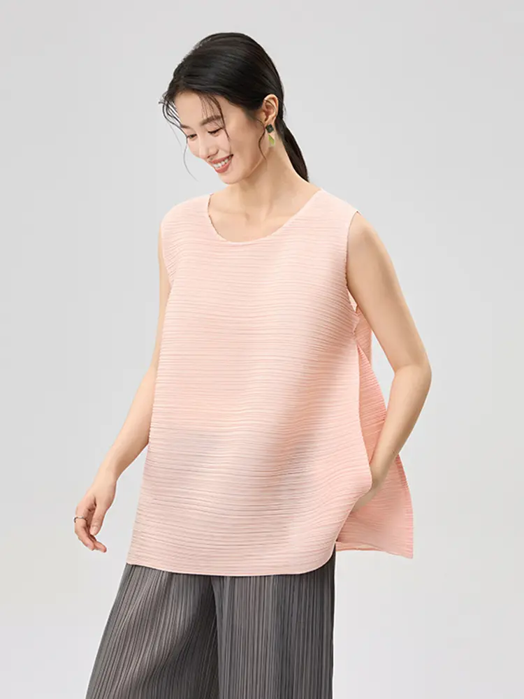 LANMREM High Quality 2025 Summer New Round Neck Sleeveless Design Irregular Tank Top Chic Versatile Casual Pullover Top 2DB3509