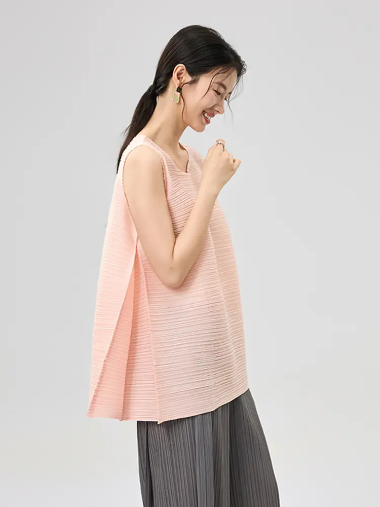 LANMREM High Quality 2025 Summer New Round Neck Sleeveless Design Irregular Tank Top Chic Versatile Casual Pullover Top 2DB3509