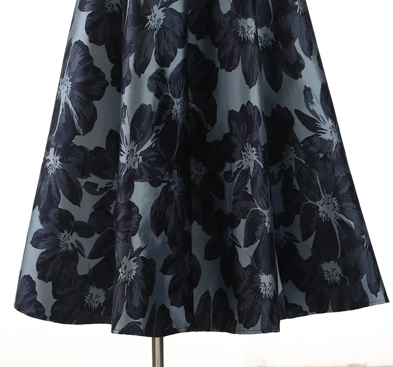 LANMREM High-end Jacquard A-line Mid Length Skirt For Women Navy Blue High Waisted Temperament Vintage Skirts 2025 New 2DB3423