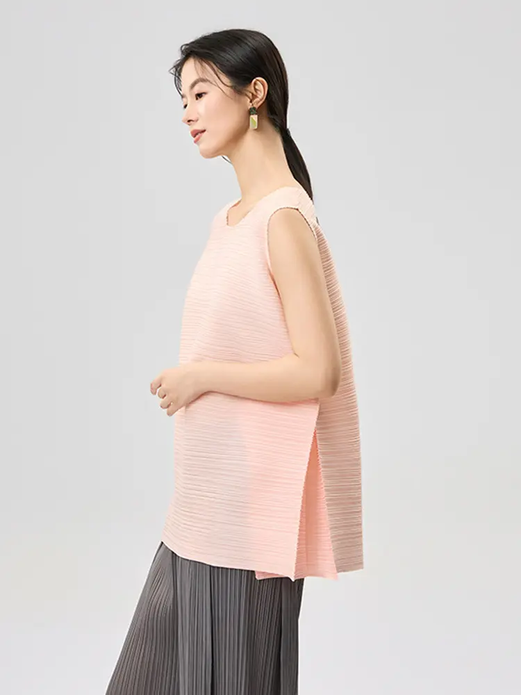 LANMREM High Quality 2025 Summer New Round Neck Sleeveless Design Irregular Tank Top Chic Versatile Casual Pullover Top 2DB3509