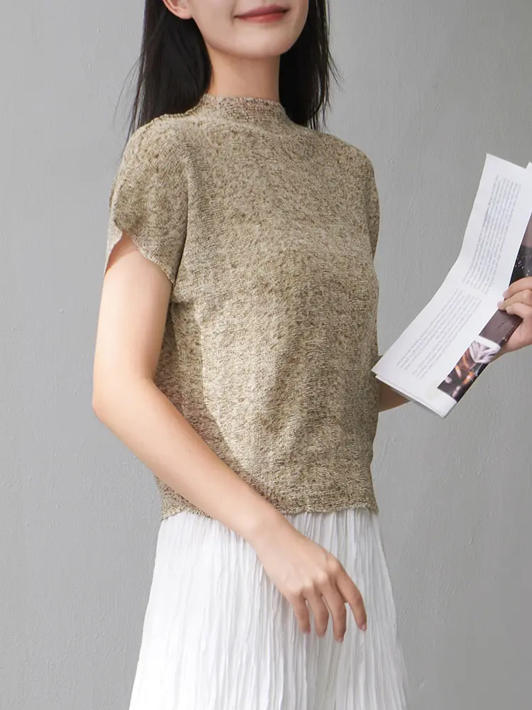 LANMREM Pleated T-shirt For Women 2025 Summer New Short Sleeves Loose Casual Top Female Comfortable Clothes 2DM1013