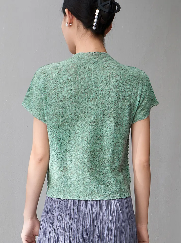LANMREM Pleated T-shirt For Women 2025 Summer New Short Sleeves Loose Casual Top Female Comfortable Clothes 2DM1013