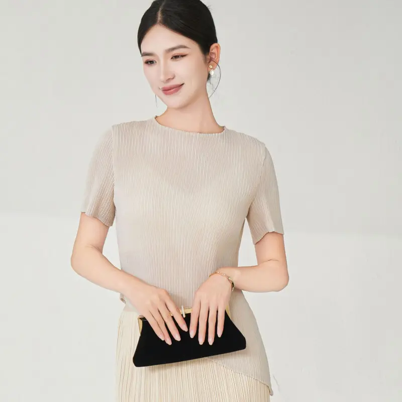 LANMREM Women's Short Sleeve T-Shirt High Elastic Slim 2025 Summer New Irregular Solid Color Simple Fashion Pullover Top 2DB4079