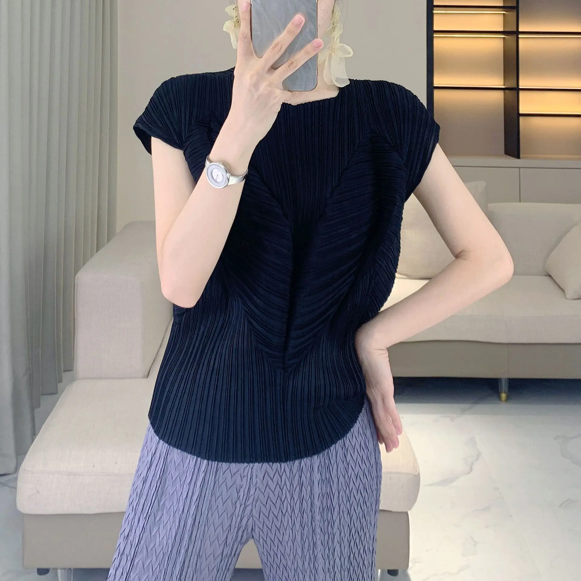 LANMREM Summer Bud Short Sleeve Top For Women Chic New Versatile Elegant Simple Casual Elastic Slimming High-End T-Shirt 2DB4048