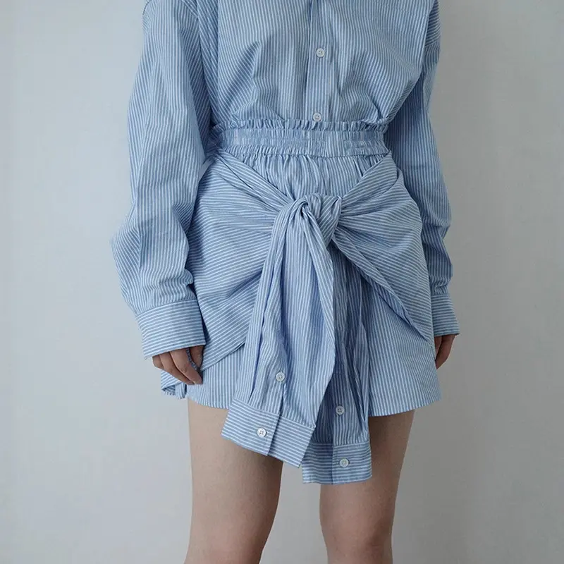 LANMREM Striped Strap Design Shorts Skirts For Women 2025 New Chic Loose High Waist Elastic Waist High Quality Bottoms 2DB3866