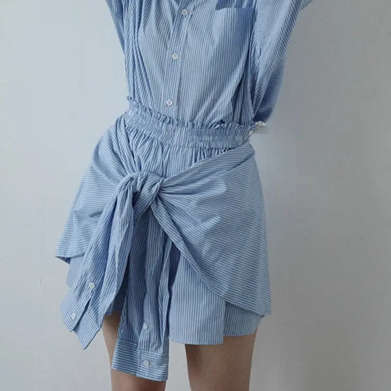 LANMREM Striped Strap Design Shorts Skirts For Women 2025 New Chic Loose High Waist Elastic Waist High Quality Bottoms 2DB3866