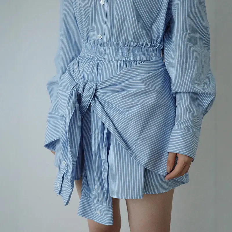 LANMREM Striped Strap Design Shorts Skirts For Women 2025 New Chic Loose High Waist Elastic Waist High Quality Bottoms 2DB3866