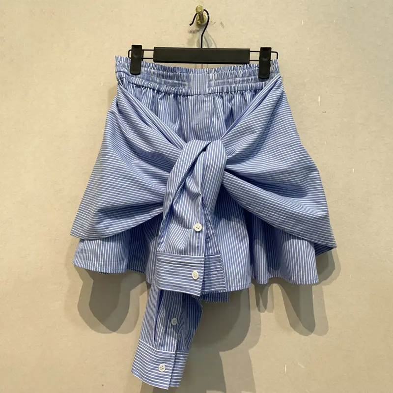 LANMREM Striped Strap Design Shorts Skirts For Women 2025 New Chic Loose High Waist Elastic Waist High Quality Bottoms 2DB3866