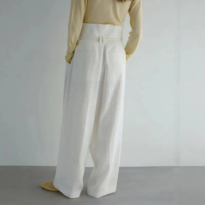 LANMREM Loose Fit Elegant High Waist Tie Design Women's Wide Leg Pants Casual High Quality Long Trousers 2025 Chic New 2DB3855