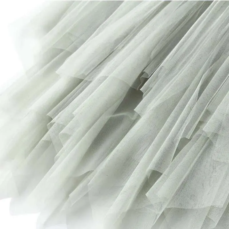 LANMREM 2025 Spring New Mid-length Solid Color A-line Puff Skirt Women Irregular Mesh Layers Cute Party Skirts 2J113