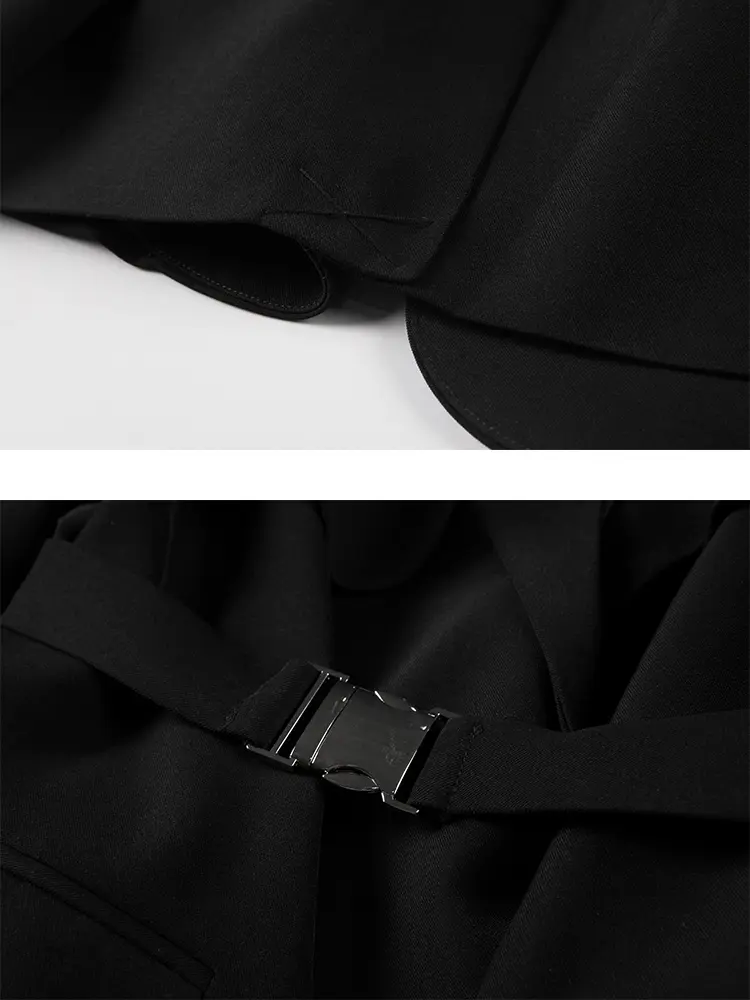 LANMREM Fashion Solid Blazers For Women Patchwork Notched Long Sleeves Belt Coat Streetwear 2025 Spring New Clothing 2AA1139