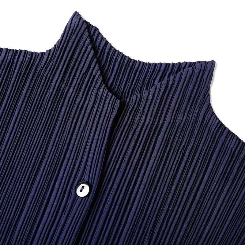 LANMREM 2025 High Quality New Pleated Clothing For Women Long Sleeve Stand Collar Doulble Pockets Loose Dress Vestido YF576