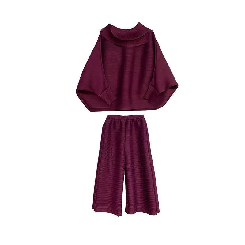 LANMREM Pleated Suit Set For Women 2025 Spring New Lapel Top + Fold Wide Leg Pants Two-piece Set Loose Casual Sets Female 2C2174
