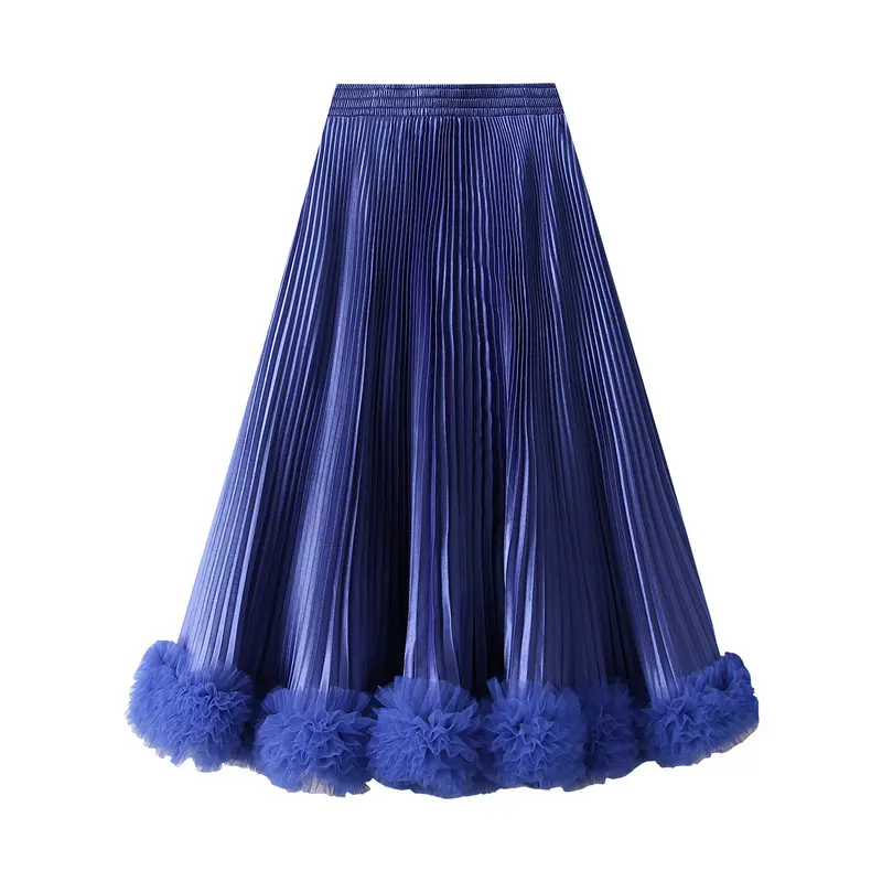 LANMREM Elegant Pleated Petal Skirt For Women 2025 New High-End Mid-Length A-Line SkirtS With Mesh Ruffled Hem Chic New 2DB3760