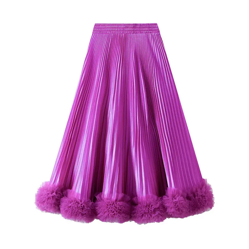 LANMREM Elegant Pleated Petal Skirt For Women 2025 New High-End Mid-Length A-Line SkirtS With Mesh Ruffled Hem Chic New 2DB3760