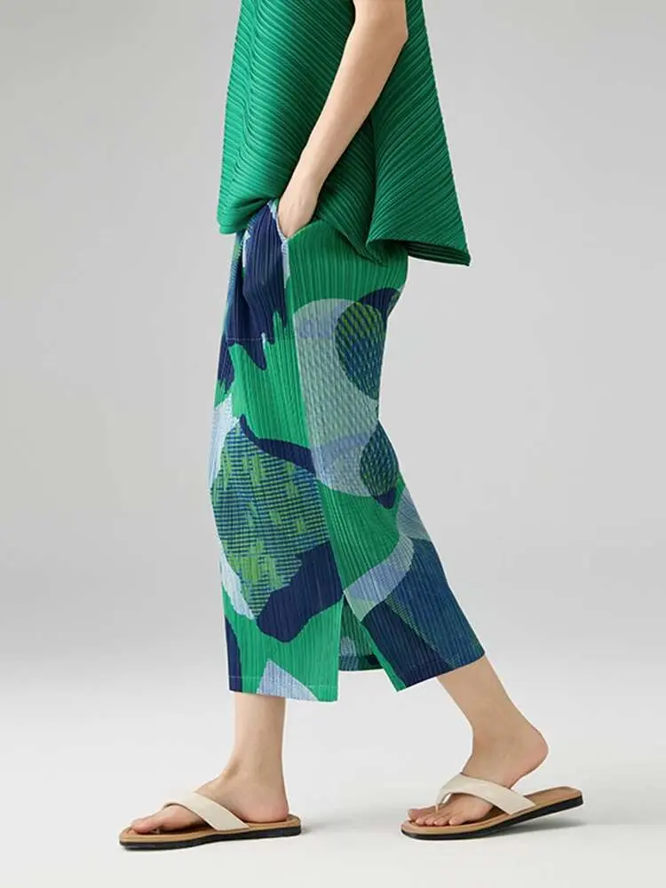 LANMREM Pleated Clothes 2025 Summer New Elegant Temperament Slit Printed Half Skirt Slim Fit Versatile A-line Skirt 2DB2687