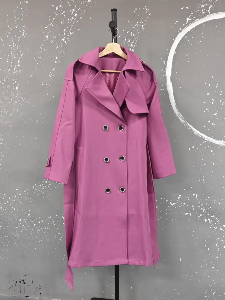 LANMREM Purple Elegant Trench Coat Lapel Long Sleeve Double Breasted Belt Slim Windbreaker New Korean Style Clothing 2Q1285
