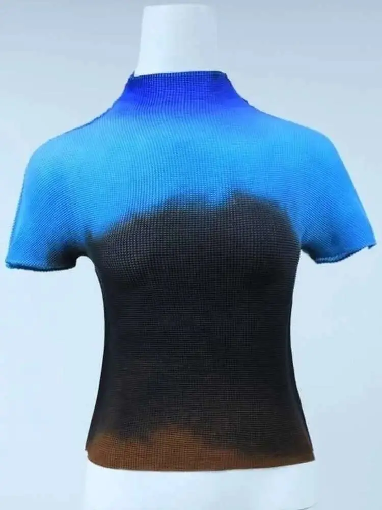 LANMREM 2025 Summer New All-match T-shirt For Famale High Quality Thin Style Elastic Fabric Short Sleeve Tops Women Casual YJ780