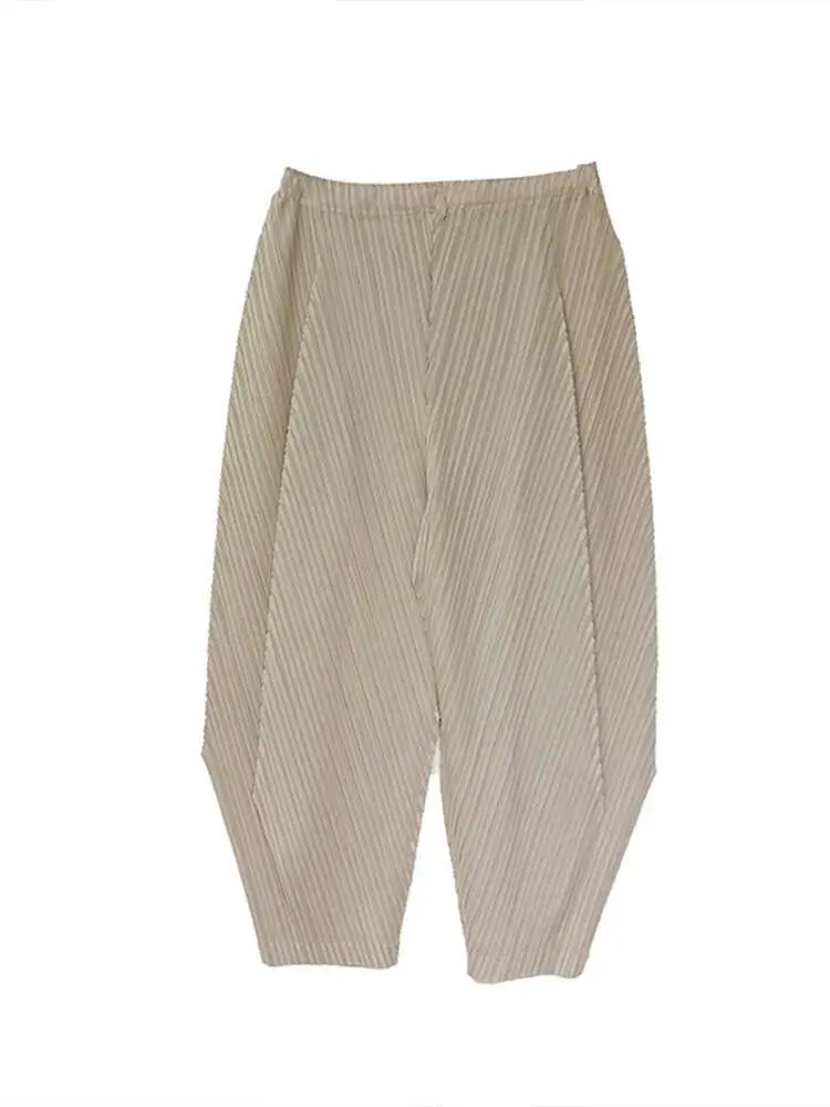 LANMREM Fashion Elegant Pleated Harem Pants Solid Color Loose Casual Women's Trousers 2025 Spring Summer New Clothing 2DE199