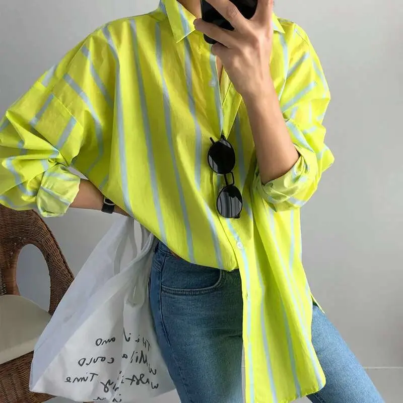 LANMREM Women's Spring New Striped Long Sleeve Shirt Thin Bottom Temperament Fit Fashion Tide 2025 New Arrival 2K2240