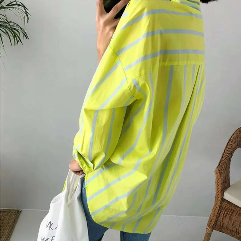 LANMREM Women's Spring New Striped Long Sleeve Shirt Thin Bottom Temperament Fit Fashion Tide 2025 New Arrival 2K2240