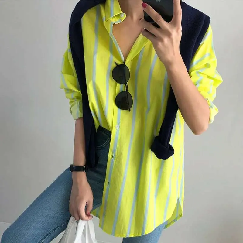 LANMREM Women's Spring New Striped Long Sleeve Shirt Thin Bottom Temperament Fit Fashion Tide 2025 New Arrival 2K2240