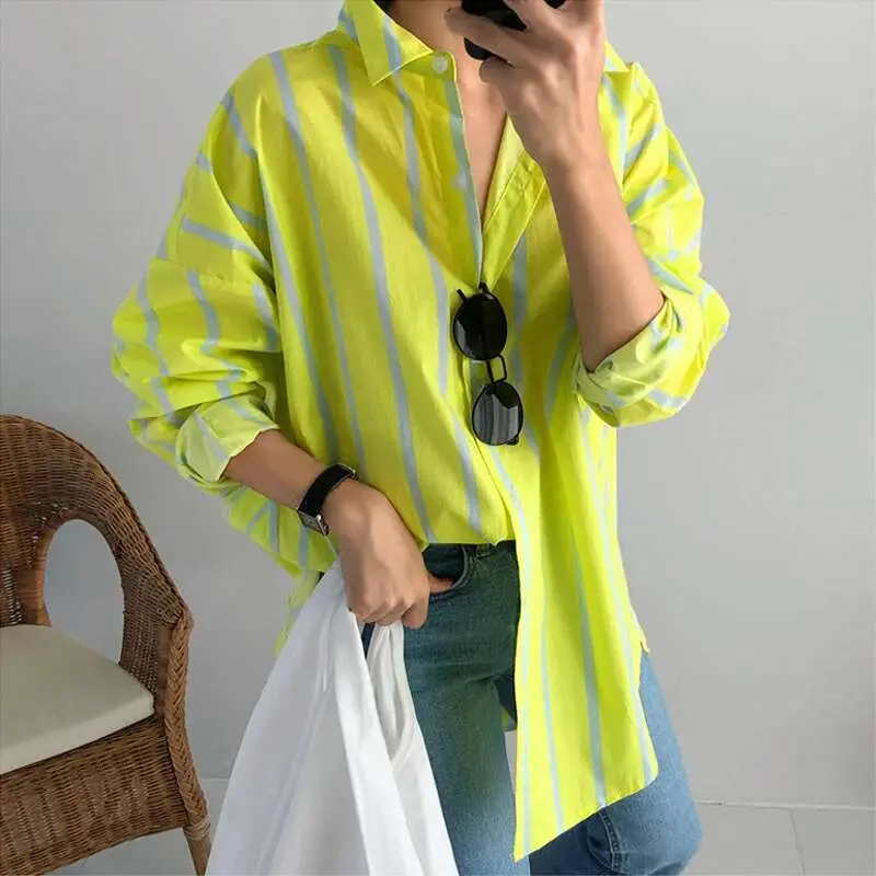 LANMREM Women's Spring New Striped Long Sleeve Shirt Thin Bottom Temperament Fit Fashion Tide 2025 New Arrival 2K2240