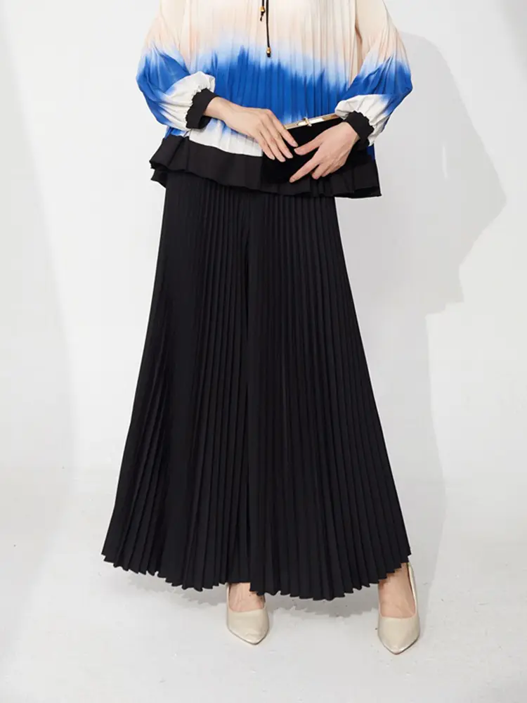 LANMREM Women's Summer Casual Pleated Trousers Loose Fit Elastic Waist Versatile White Wide Leg Pants 2025 New Bottoms 2DB3067