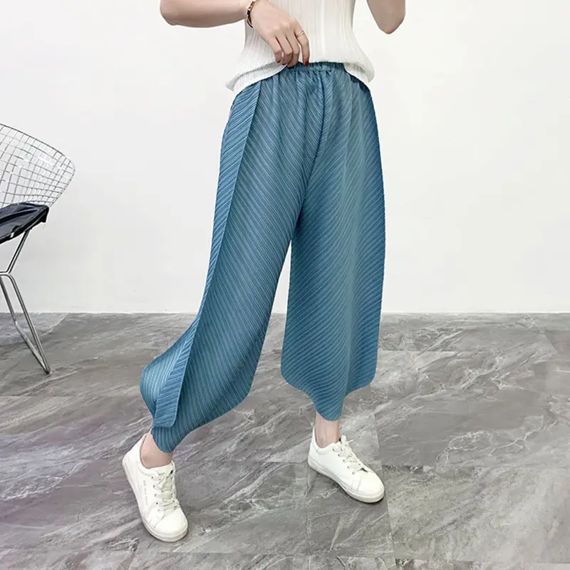 LANMREM Pleated Pants For Women High Elastic Waist Solid Color Women's Harun Casual Trousers 2024 Spring Summer New 2DA4311