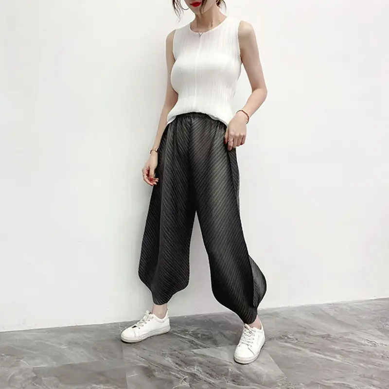 LANMREM Pleated Pants For Women High Elastic Waist Solid Color Women's Harun Casual Trousers 2024 Spring Summer New 2DA4311
