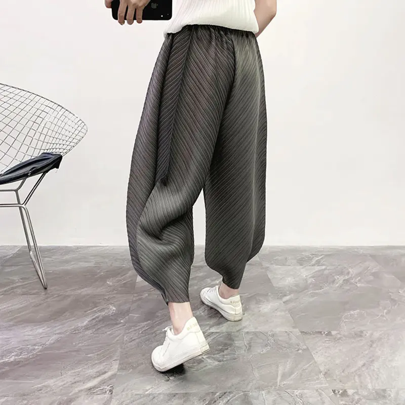 LANMREM Pleated Pants For Women High Elastic Waist Solid Color Women's Harun Casual Trousers 2024 Spring Summer New 2DA4311