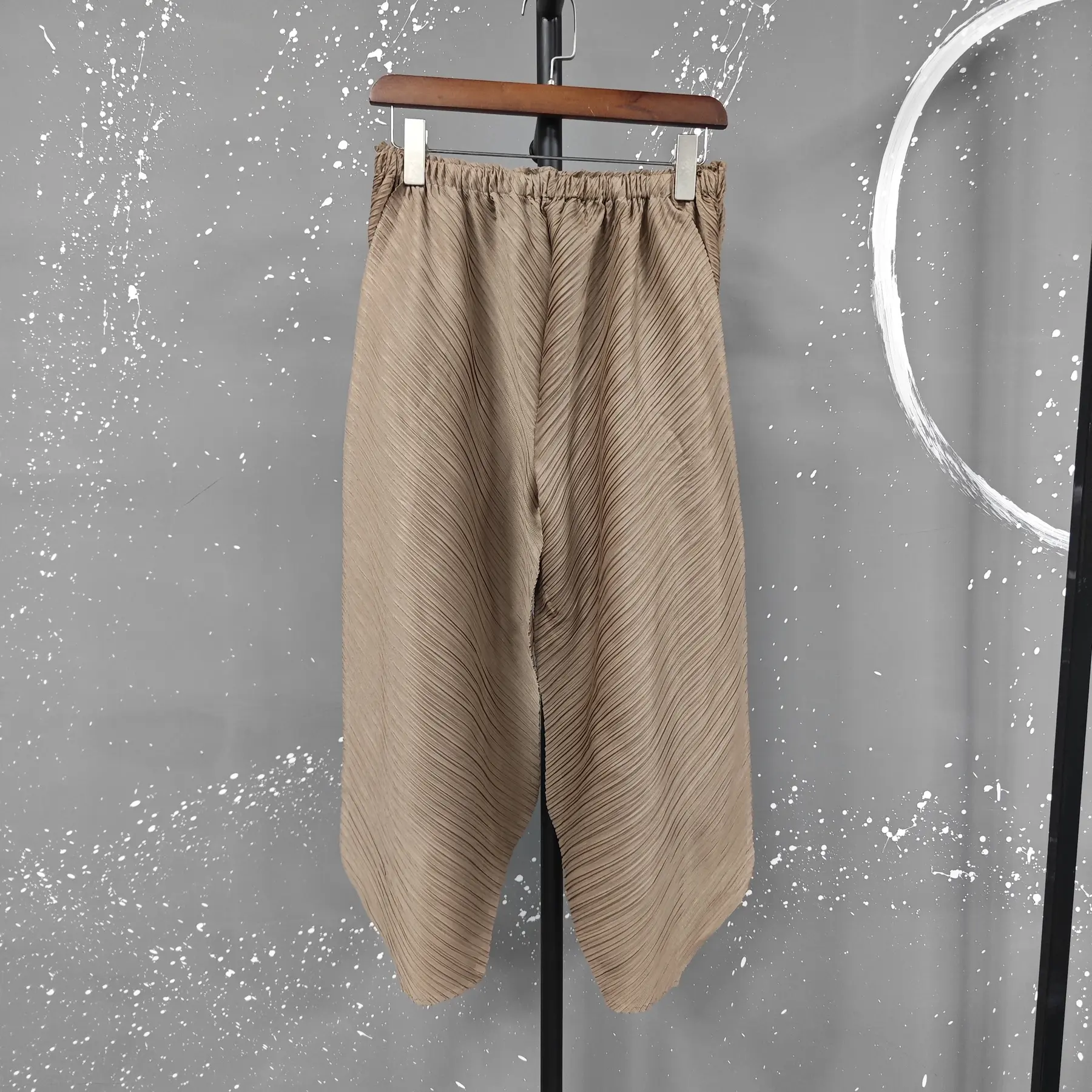 LANMREM Pleated Pants For Women High Elastic Waist Solid Color Women's Harun Casual Trousers 2024 Spring Summer New 2DA4311
