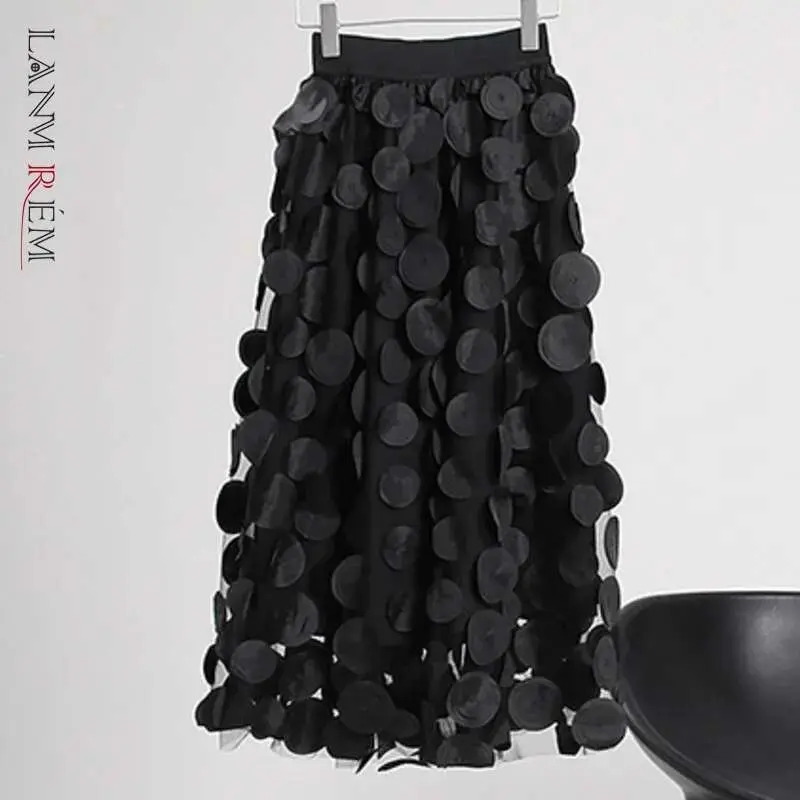 LANMREM 2025 New Women Spring Solid Color Gauze Elastic Waist Ladies Casual Loose Fashion Mid-calf A-line Skirt 2J394