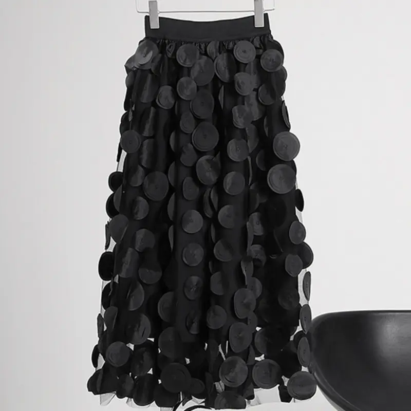 LANMREM 2025 New Women Spring Solid Color Gauze Elastic Waist Ladies Casual Loose Fashion Mid-calf A-line Skirt 2J394