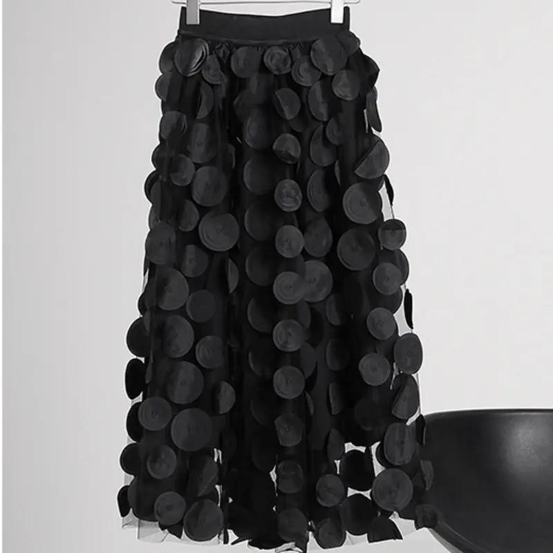 LANMREM 2025 New Women Spring Solid Color Gauze Elastic Waist Ladies Casual Loose Fashion Mid-calf A-line Skirt 2J394