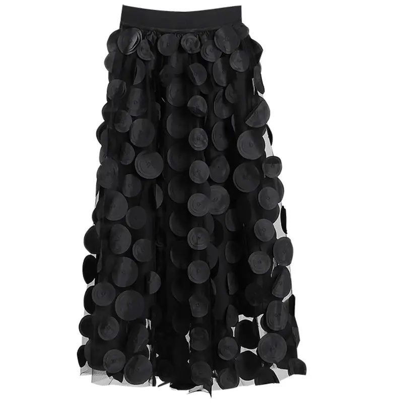 LANMREM 2025 New Women Spring Solid Color Gauze Elastic Waist Ladies Casual Loose Fashion Mid-calf A-line Skirt 2J394