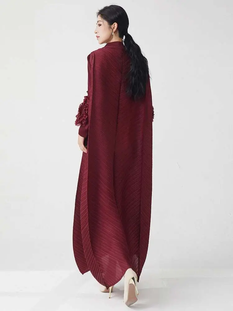 LANMREM Temperament Pleated Three-dimensional Patch Dress Women's Fashion Tide 2025 Spring Summer New O-neck Long Dresses 2DE565