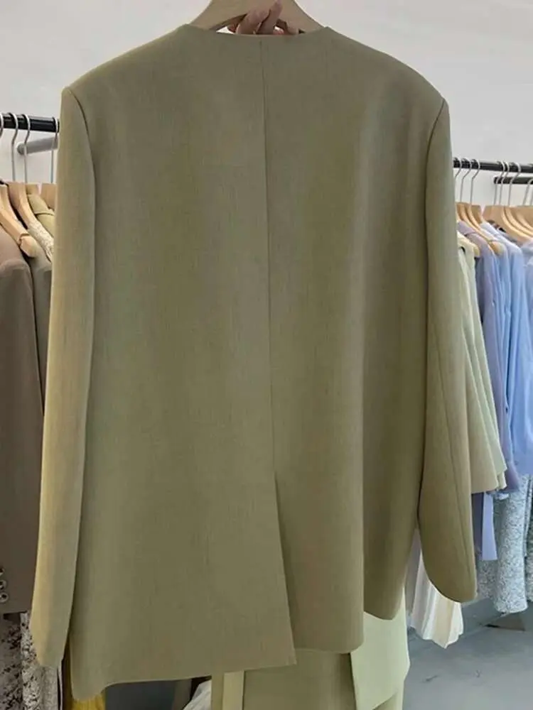 LANMREM V Neck Blazer Coat For Women Long Sleeves Single Breasted Split Office Lady Fashion Clothing 2025 Chic New Suit 2DA5302