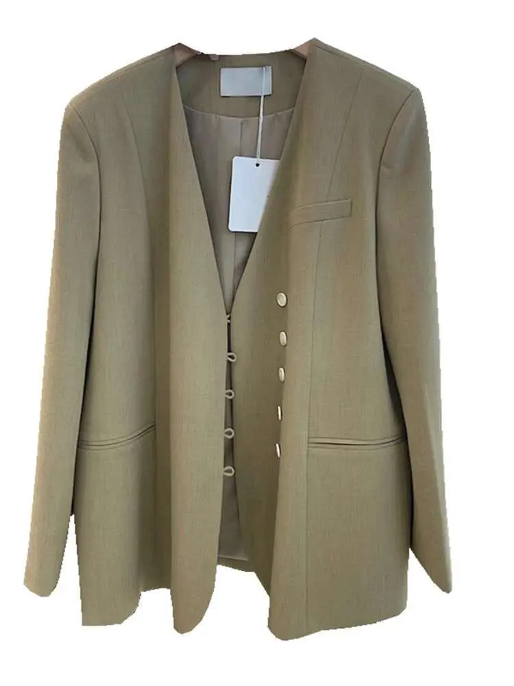 LANMREM V Neck Blazer Coat For Women Long Sleeves Single Breasted Split Office Lady Fashion Clothing 2025 Chic New Suit 2DA5302