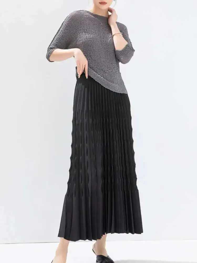 LANMREM Spring New Pleated A-line Women's Skirt Fashion Elastic High Waist Mid Length Skirts Casual 2024 Spring New 2DA4165