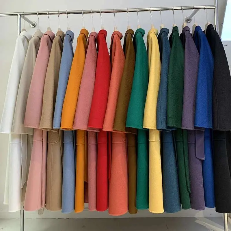 LANMREM 2025 Spring Winter New Water Ripple Coat Double-sided Cashmere Coats Female High-end Long Soft Bandage Clothes 2C2406