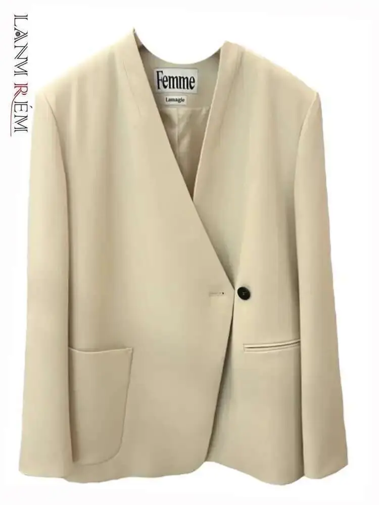 LANMREM High End Blazer Coat Women V Neck Long Sleeves Irregular Single Breasted Office Lady Clothing 2025 Autumn New 2DA5700