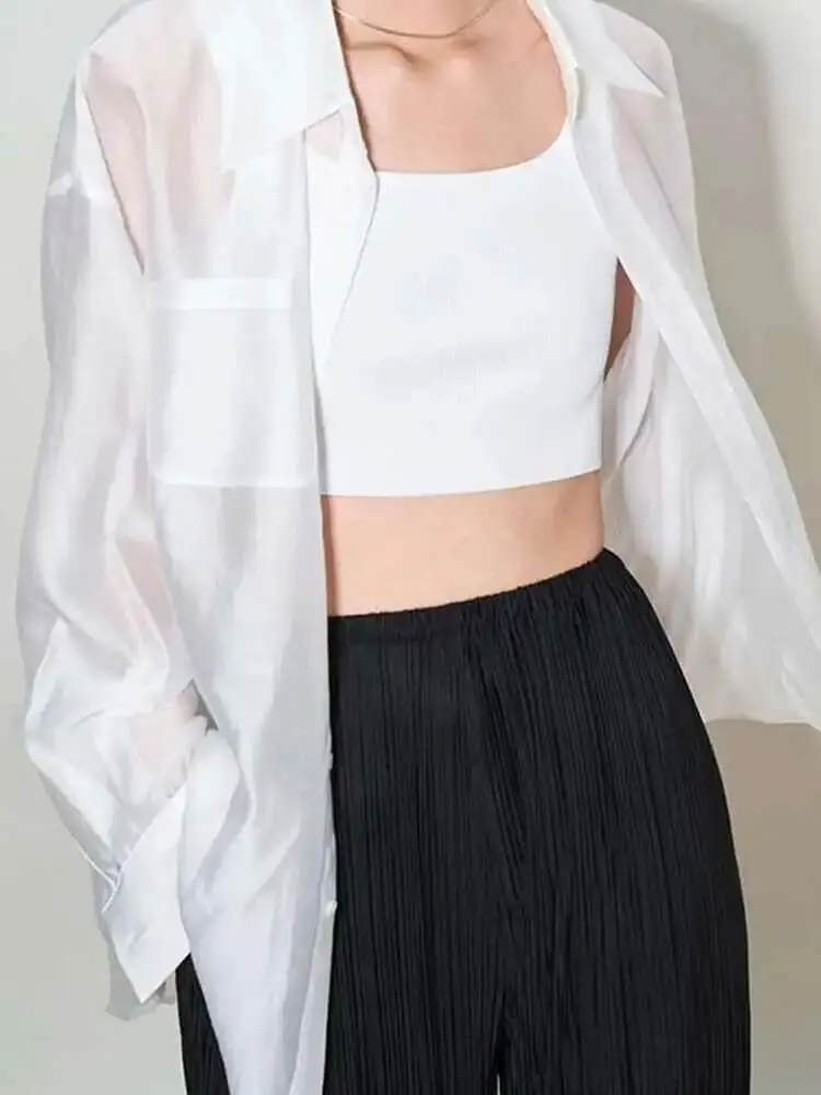 LANMREM French Sunscreen Shirt For Women Lapel Single Breasted Solid Color Irregular Blouses Versatile 2024 Summer New 2Z1462