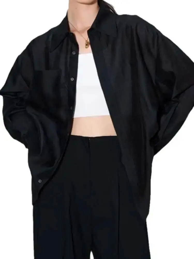 LANMREM French Sunscreen Shirt For Women Lapel Single Breasted Solid Color Irregular Blouses Versatile 2024 Summer New 2Z1462