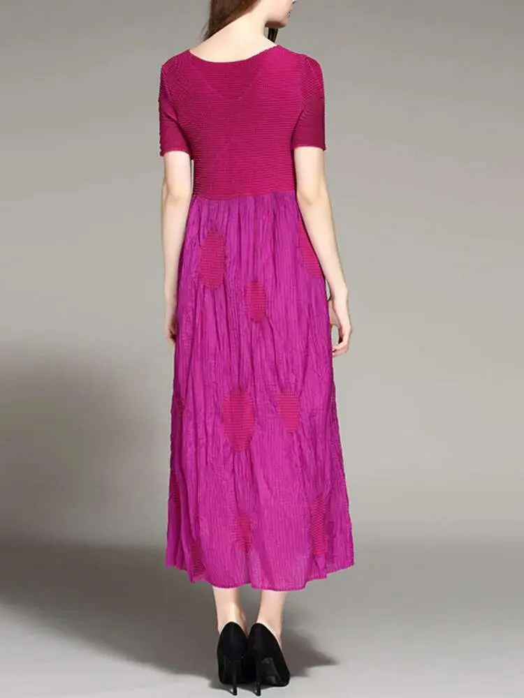 LANMREM Women Pleated 2 Pieces Set Round Neck Short Sleeves Patchwork Dress + Decoration Strap Dresses Lady New Fashion 2DC1478